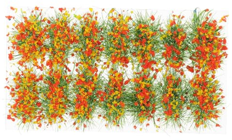 ORFOFE Uv-simulering Konstgjorda Petunia Blommor Mini Ornament Kit Miniatyr Gräs Tuft Orange Gul Harts Hantverk Mini Trädgård Utomhus Landskap
