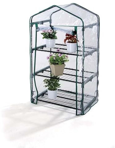 Bricoutlet - Serra per balconi o giardino a 3 ripiani in acciaio verniciato + telo in PVC, 69x49xh.125 cm - per piante fiori da esterno