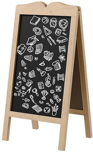 Vinsetto Lavagna Magnetica Pieghevole ad A, Lavagna con Cavalletto, 6 Stampini e 8 Pennarelli a Gesso, in Legno di Abete e MDF, 51x42x101 cm, Color Legno e Nero