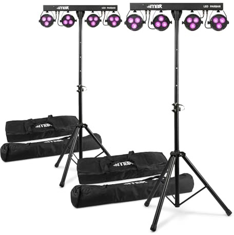 MAX PartyBar4 LED Par Bar Lighting System Pair with Stands & Cases - Portable RGBW DJ Stage Wash Lights, DMX Control & Auto Shows for Events & Band Lighting