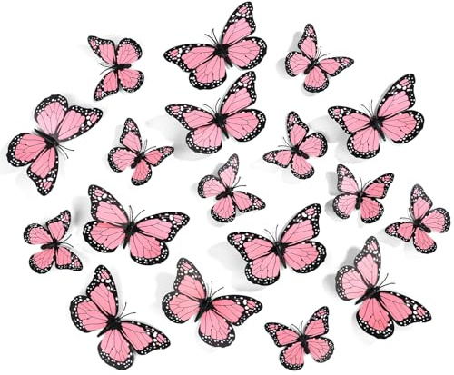 24pcs Aimants Papillon Monarque, Artificiel Autocollants Muraux Papillon 3D Décalcomanie pour Artisanat Mur Maison Décoration Art Chambre Réfrigérateur Halloween Anniversaire Fête (Rose)