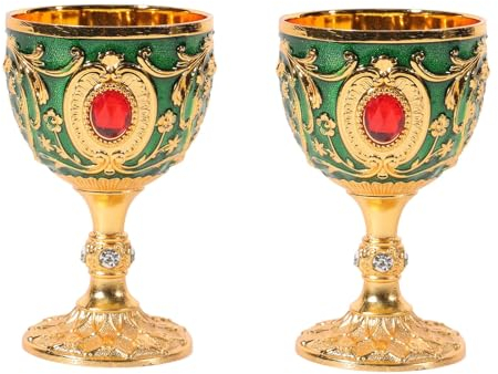 2 Stücke Mini Kelch Kelch Vintage Blume Geprägt Strass Jeweled Weinbecher Skulptur Metall Likör Kelch für Home Bar Hochzeit
