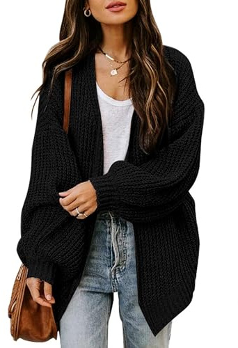 Jhsnjnr - Veste en tricot femme épaisse à devant ouvert manteau en tricot oversize pull automne manches longues gros tricot chaud cardigan, Noir , M