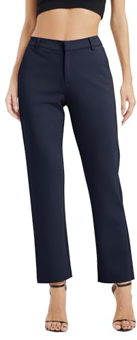 EXCHIC Femmes Commercial Jambes Droites Elastique Taille Pantalon Décontractés Confort Pantalons avec Poches