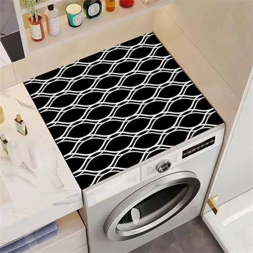 Highdi Housse de Protection pour Machine à Laver Top, Lignes Ovale Simples Coussin de Machine à Laver Antidérapant Housse de Machine à Laver pour Machine à Laver Sèche-Linge (60x60cm,Noir)