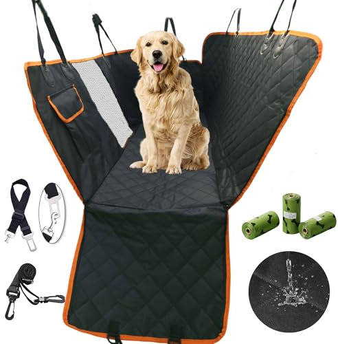 NXRJ Dog Car Seat Cover, Waterproof Seats Cover for Dogs, Dog Hammock for car Back Seat with Mesh Window & Side Flaps, Non-Slip seat Cover with Poo Bags & Storage Bag for Cars, SUVs & Trucks