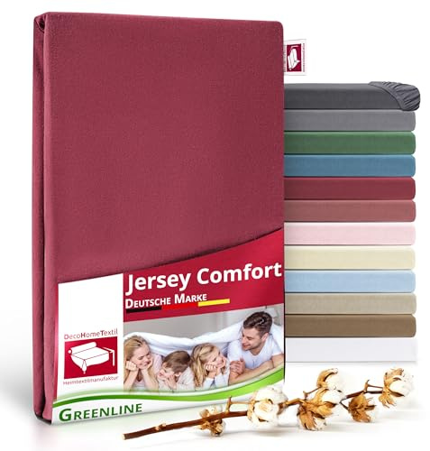 DecoHomeTextil Spannbettlaken, Bordeaux Rot 180-200x200 cm | Greenline Serie, Premium Jersey, 100% Baumwolle, Bettlaken, Spannbetttuch