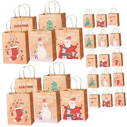 UTHCLO 25stücke Papier Geschenktüten Weihnachten Handliche Partytüten Gastgeschenketüten mit Henkeln Süßigkeitentüten für Feierdekoration