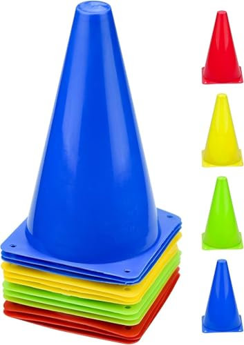 Kolamom 12-Markierkegel Fußbal, Hütchen Kinder Pylonen Fußball-Trainingskegel, 17,5cm Fußball Training Kegel, 4 Farbe verwendet für Kinder, Fußballsport, Reitsport, Heimfitness und Hundetraining