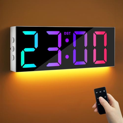Maxstar 12'' große Digitale Wanduhr mit Fernbedienung,8 RGB-Farben LED-Bildschirm,Sommerzeit,moderner Nachtlicht-Schreibtischwecker für Wohnzimmer,Klassenzimmer,Schlafzimmer,Büro Dekoration,Weiß