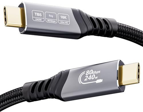 EUDOBEL Cavo USB C Thunderbolt 5 80Gbps 0,5m, larghezza di banda video 120Gbps, PD 3.1 240W, video 16K@30Hz 8K@60Hz, profondità di colore 12 bit Compatibile con Mac mini M4 Pro, Thunderbolt 4, SSD