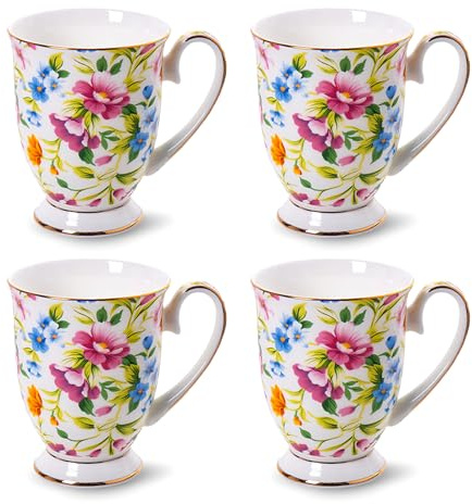 MIATTCLD Porcelain Coffee Mug Set of 4-11oz/312ml Tea Latte Cappuccino Hot Chocolate Cups - New Bone China Mugs - Ideal Christmas Valentines Mothers Day Gift (White)