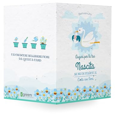 iGreen Biglietti di Auguri Piantabili con Semi, Modelli Colorati, Carta con Semi, Grammatura 250-300 gr (Nascita Bimbo)