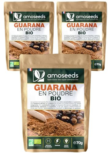 Guarana en Poudre Bio | Contrôle du Poids, Énergie, Boost Mental | Qualité Supérieure (Lot de 3x70G)