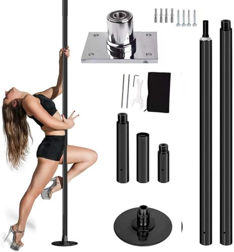 Statisk och roterande dansrörssats, justerbar poledance, pub/studio, gym, träningsstång för dansare, svart roterande eller statisk (2,7M-2,9 m/9 ft-9,4 fot)
