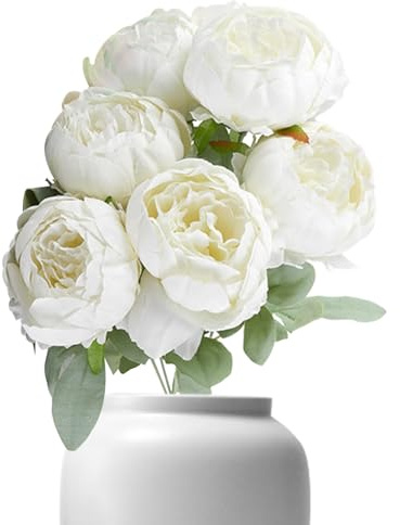 Tewzafiya Función de peonías Artificiales, Flores Artificiales de peonías, 7 Cabezas realistas Falsa Ramo de peonía, Centro de Mesa, decoración del hogar de Boda, decoración de la Granja para