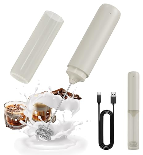 CIRCLE JOY Mousseur à Lait Électrique Rechargeable, Mousseur à Main sans Fil, Double Spirale Fouet Mélangeur Électrique, Portable Mixeur pour Café, Latte, Cappuccino, Matcha, Cocktails, Beige