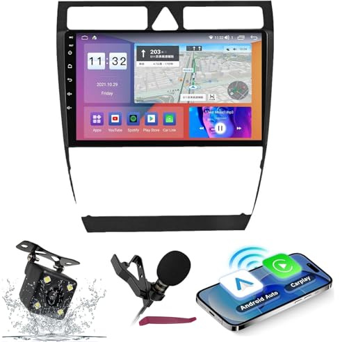 Generico HYGZYH Android 13 Autoradio Navi per Audi A6 S6(1999-2004) Schermo da 9 Radio Wireless Carplay Android Auto Navigazione GPS Radio Bluetooth 5.0 HiFi FM 5G-WiFi SWC Mic Telecamera M600S