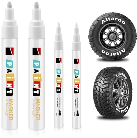 Altaroo 4 Stück Reifenstift, Reifen Stift Weiß Wasserfest 1mm & 3mm, Weissreifenstift Weis Wasserfest Große Kapazität für Auto Motorrad Reifen, Glas, Metall, Gummi