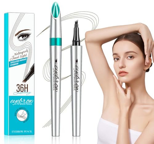 Penna per Sopracciglia Microblading 3D – Matita Liquida Waterproof con 4 Punte, Tinta Gel a Lunga Durata, Look Naturale (02# Marrone Scuro)