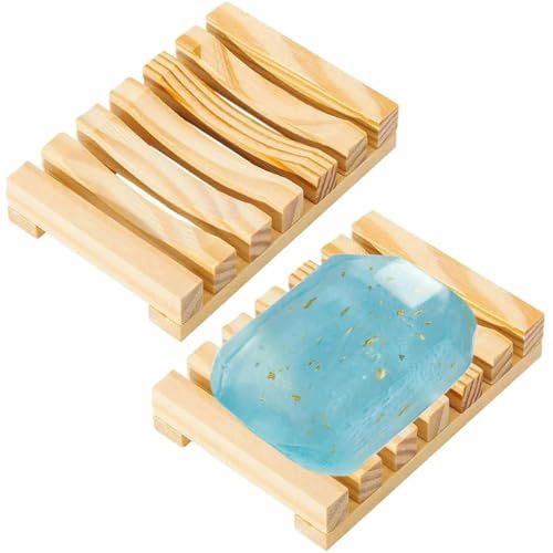 Tianher Seifenschale Holz, 2 Stück Seifendose Seifenmühle Seifenschale mit Ablauf Seifenhalter Seifenablage Dusche Seifenbox Hölzerne Schwammhalter Handgefertigte Seifenkiste für Dusche Badewanne