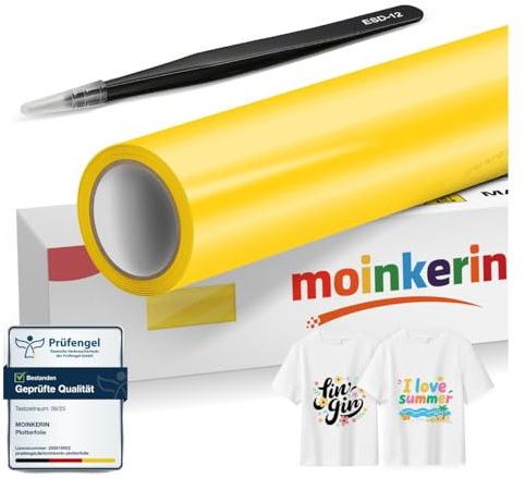 moinkerin gul 30,5 x 400 cm, plotterfolie, textil och överföringsfolie, plotter – PVC-överföringsfolie med pincetter i rostfritt stål för gör-det-själv T-shirts och textilier