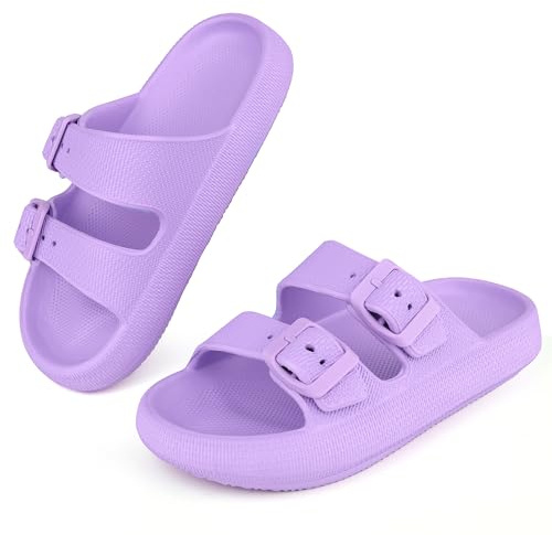 Buwege Ciabatte Da Doccia Bambino Bambin Scarpe Da Spiaggia e Piscinai Bagno Ragazzi e Ragazze Regolabile Antiscivolo Eva Pantofole Da Interno Da Esterno Sandali Viola 32 EU