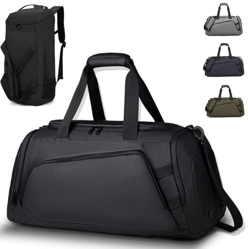 Sporttasche Herren 40L, Wasserdicht Sportrucksack mit Schuhfach Nassfach, Multifunktions Damen Gym Sport Tasche Weekender Travel Trainingstasche für Schwimmen, Camping, Fitnessstudio, Schwarz