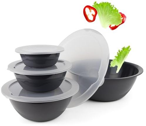PROFUN Salatschüssel mit Deckel groß Schüssel Set mit Deckel Rührschüssel Plastikschüssel Frischhaltedosen Stapelbare Dosen 4er-pack