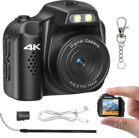 Generic Mini Camera 4K HD Video Recorder - Keychain Digital Camcorder with 32GB Card, 1.54 HD Display, Long Battery Life, Ultra-Portable Tiny Camera for Travel/Vlog/Night Shots (Black)