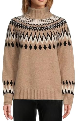 TOFOTL Norweger Pullover Damen,Norwegerpulli Damen,Strickpullover,Weihnachtskleidung Warm Baumwoll Strick Winterpullover Longsleeve Marken Rollkragen Rollkragenpullover, Braun L