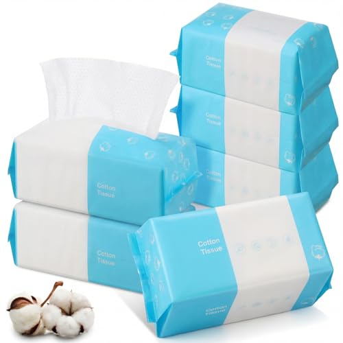 Riakrum 6 Pack Disposable Towelettes Face Towel Bulk Cotton Face Tissues Soft Facial Tissue Dry Wet Use for Sensitive Skin Care Makeup Removing Surface Cleaning (600 Counts)