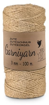 Garniyarn Premium naturlig jutegarn - robust och naturligt rep för trädgård, jutetråd, presentförpackning, gör-det-själv och hantverksprojekt (3 mm)