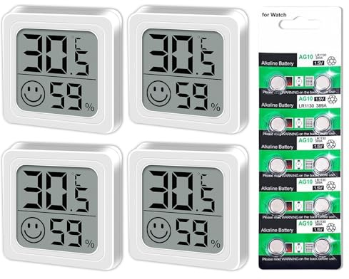 4 Pezzi Termometro Ambiente Interno, Mini-LCD-Termometro Digitale Ambiente, Igrometro Umidità Casa, Con 10 Batterie A Bottone, Adatto Per Camerette, Soggiorni E Uffici