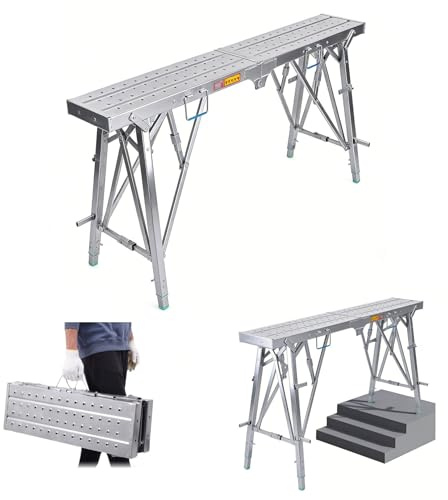 Andamio de altura ajustable, plataforma de escalera, banco de trabajo de acero plegable, portátil, antideslizante, capacidad de 400 kg for pintura de techo con paneles de yeso(200x25cm/78.7x9.8in)