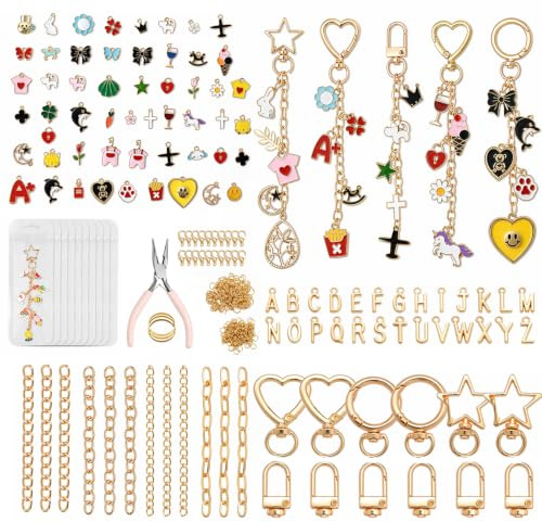 Naapesi 352 Stück DIY Schlüsselanhänger Selber Machen Set, Basteln Charms Anhänger Set mit Sprungringen, Karabinern und Zange für Armbänder, Halsketten, Schlüsselanhänger, Geschenk für Frauen Mädchen