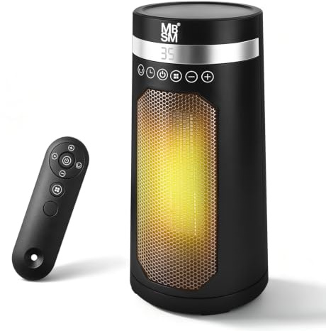 MBSM 1500W PTC Ceramic Fan Heater for Home, Portable Desktop Space Heater with Touch Control, Fast Heating, 35dB, 70° Oscillation, 3 Heating Modes, 12H Timer, Overheat & Tip-Over Protection (Black)