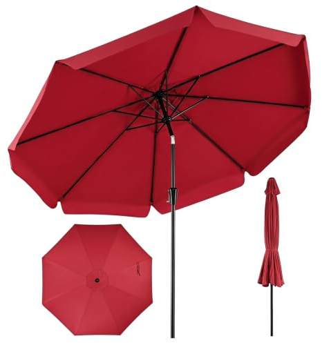 COSTWAY Sonnenschirm 300 cm, Gartenschirm mit Volant & Kurbel | beidseitig um 30° knickbar, Balkonschirm, Terrassenschirm, UV-Schutz, Marktschirm für Garten, Balkon, Terrasse, Rot