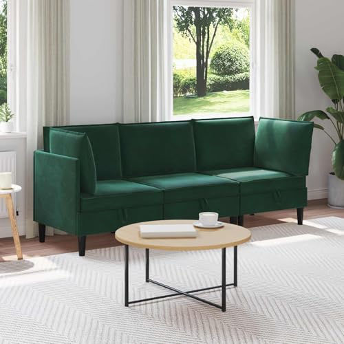 Ordellia Wohnzimmergarnitur mit Kissen 3-teilig Dunkelgrün Samt, wohnzimmermöbel als couchgarnitur mit stauraum, ergonomische sitzgruppe für wohnbereich und ordnung