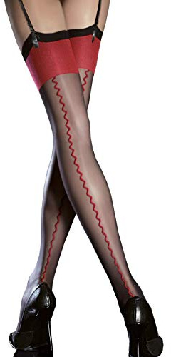 Fiore Anais - Bas nylon voile à couture noir et rouge 20d pour Porte-Jarretelles (4)