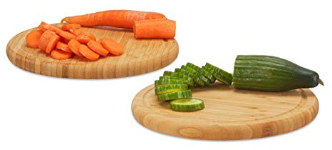 Relaxdays 10022153_303 Frühstücksbrettchen rund, Bambus, Küchenbrett, Pflegeleicht, natürlich, Messerschonend, Natur, 30 x 30 x 2 cm, 2-er Set