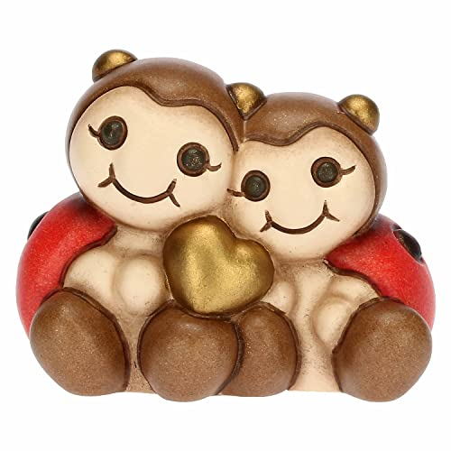 THUN, Bomboniera in Ceramica Decorata a Mano con Coppia di Coccinelle con Cuore, Simbolo d'Amore e Portafortuna, Linea Bomboniere, 5.6x3.5x4.3 cm h