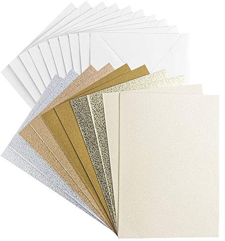 Ideen mit Herz Grußkarten-Set Oslo | 10 Karten ca. 230 g/m² + 10 Umschläge ca. 120 g/m² | In 5 edlen Farben: Creme, Hellgold, Antikgold, Silber und Kupfer, je 2 Stück (Din B6 | 11,5 x 16,5 cm)