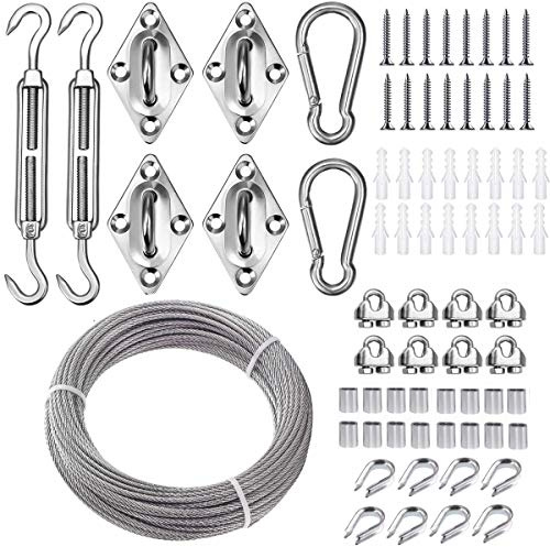 TooTaci Cable Acier 3mm/15M Câble en Acier Inoxydable T316 avec M6 Tendeurs Cable & Serre-Câbles,pour Garde Corps/Support Plantes Grimpantes Exterieur/Voile d'ombrage/Grillage Cloture/Corde a Linge