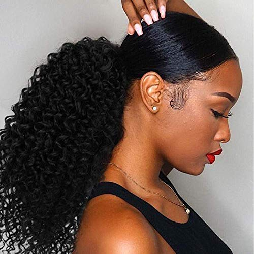 ColorfulPanda Ponytail Extension Pferdeschwanz Haarteil Haarverlängerung mit Kordelzug lang Perücke Natürliches Schwarz Afro Kinky Lockige Ponytail für zopf
