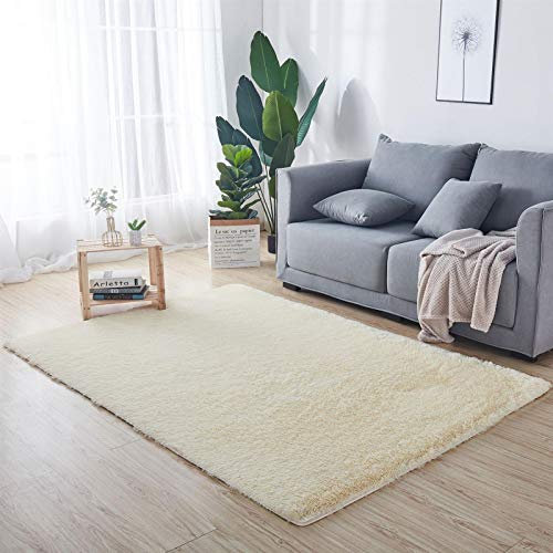 Geling Shaggy Teppich Hochflor Langflor Einfarbig Uni Dunkelgrau Weich Flauschig Wohnzimmer, Ultraweicher, Rutschfester, Flauschiger, Dicker Teppich - versch. Farben u. Größe,Beige,120 * 160cm