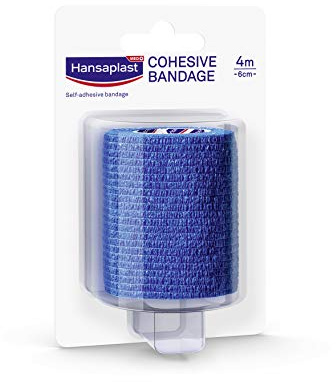 Hansaplast - Nastro coesivo per dita 4 m x 6 cm, colore: blu, nastro adesivo ultra confortevole e flessibile, nastro da tagliare a mano senza lattice e residui di colla