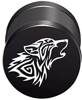 BlackAmazement Faux plug d'oreille en acier inoxydable 316L - Motif loup allemand viking celten - Noir - 10 mm