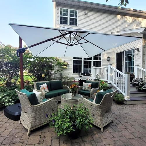 PURPLE LEAF Sombrillas de jardín 2.7x2.7 m Parasol Terraza grandes de Aluminio de Diámetro, Rotación de 360°, Parasoles Jardin, con Manivela y Protección UV 50+, blanco