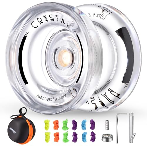 MAGICYOYO K2 Crystal Profi JoJo Mit Leerlauf, Responsive Trick JoJo Dual Zweck Für Kinder, Unresponsive Jo-jo Magic Jo Jo Mit Kugellager, 12 Yoyo Schnüre, Yo Yo Hülle (Weiß)